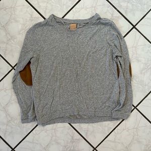 Zara Gray Long Sleeve Top with Brown Elbow Patches